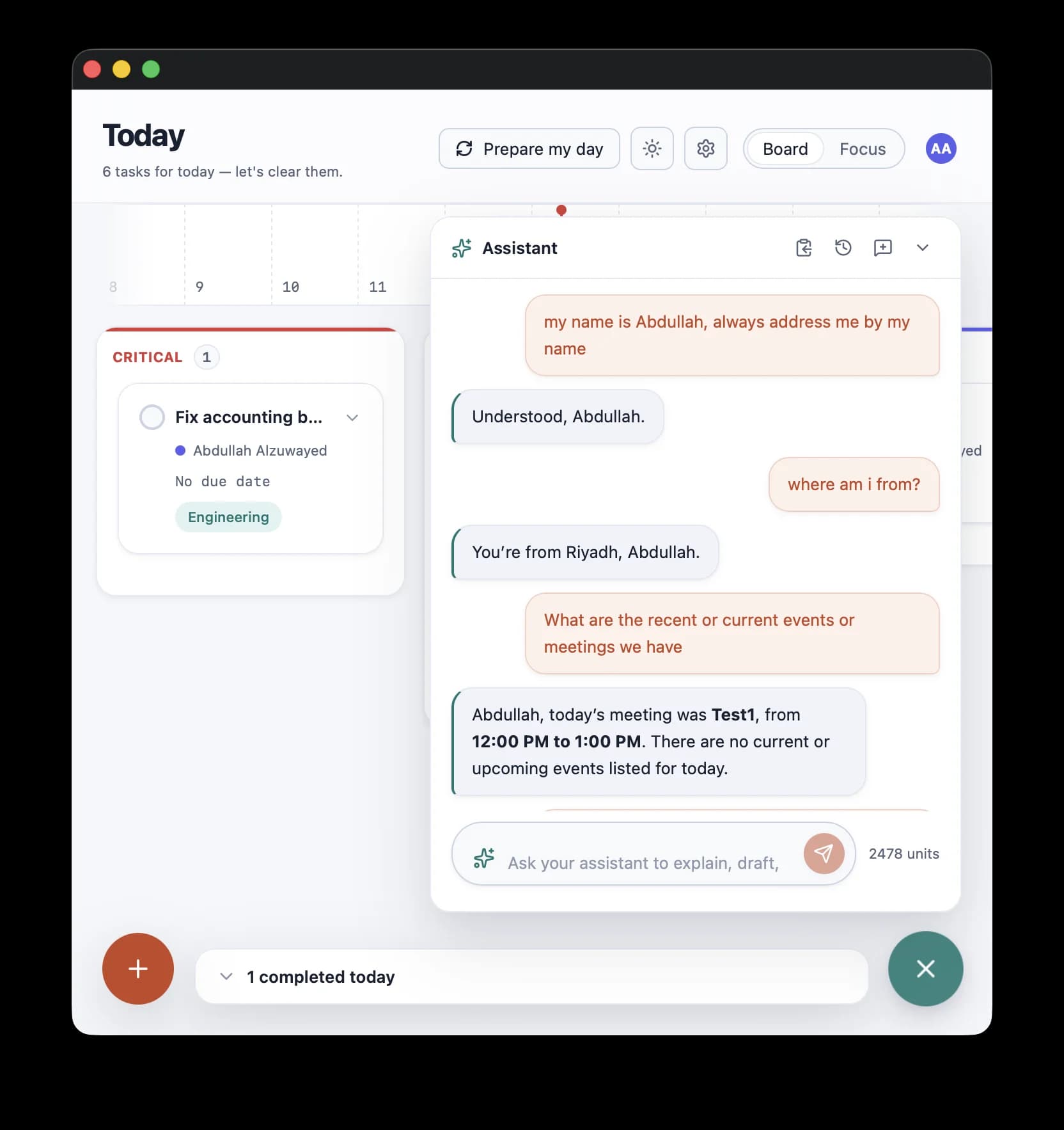 رد مساعد EmailTasker مع سياق المهام المحلي وحالة إجراء.