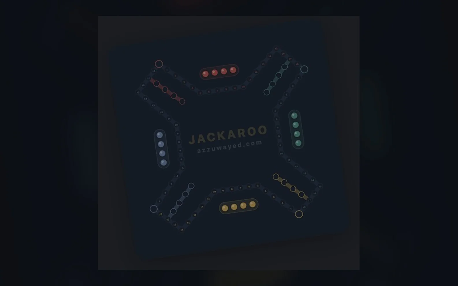 Jackaroo board with four colored marble tracks meeting at the center.